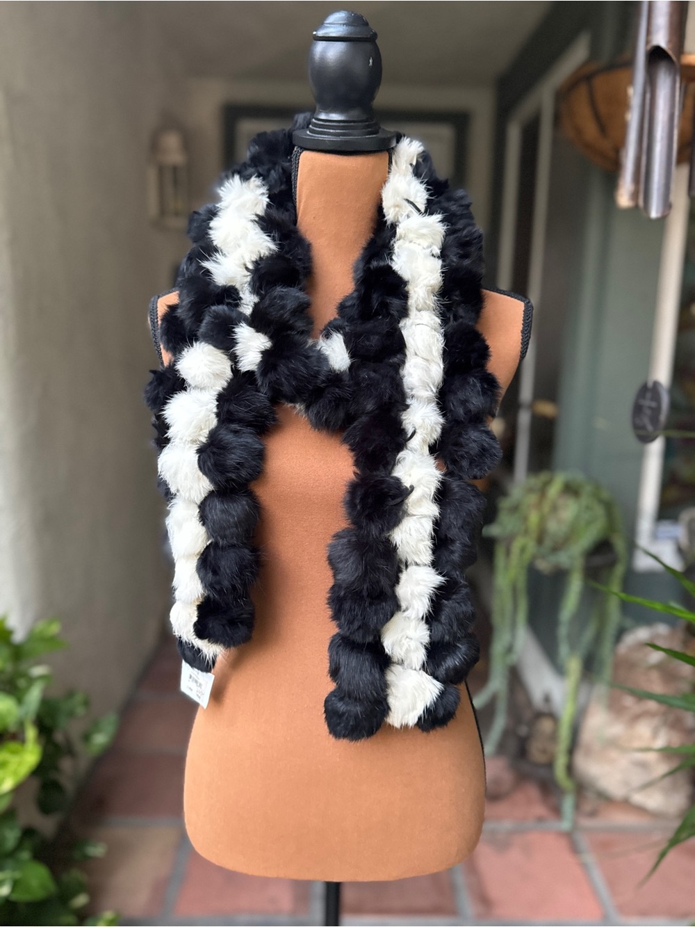 Nordstrom Vtg Black & White Faux Fur Pom Scarf - Women Accessories